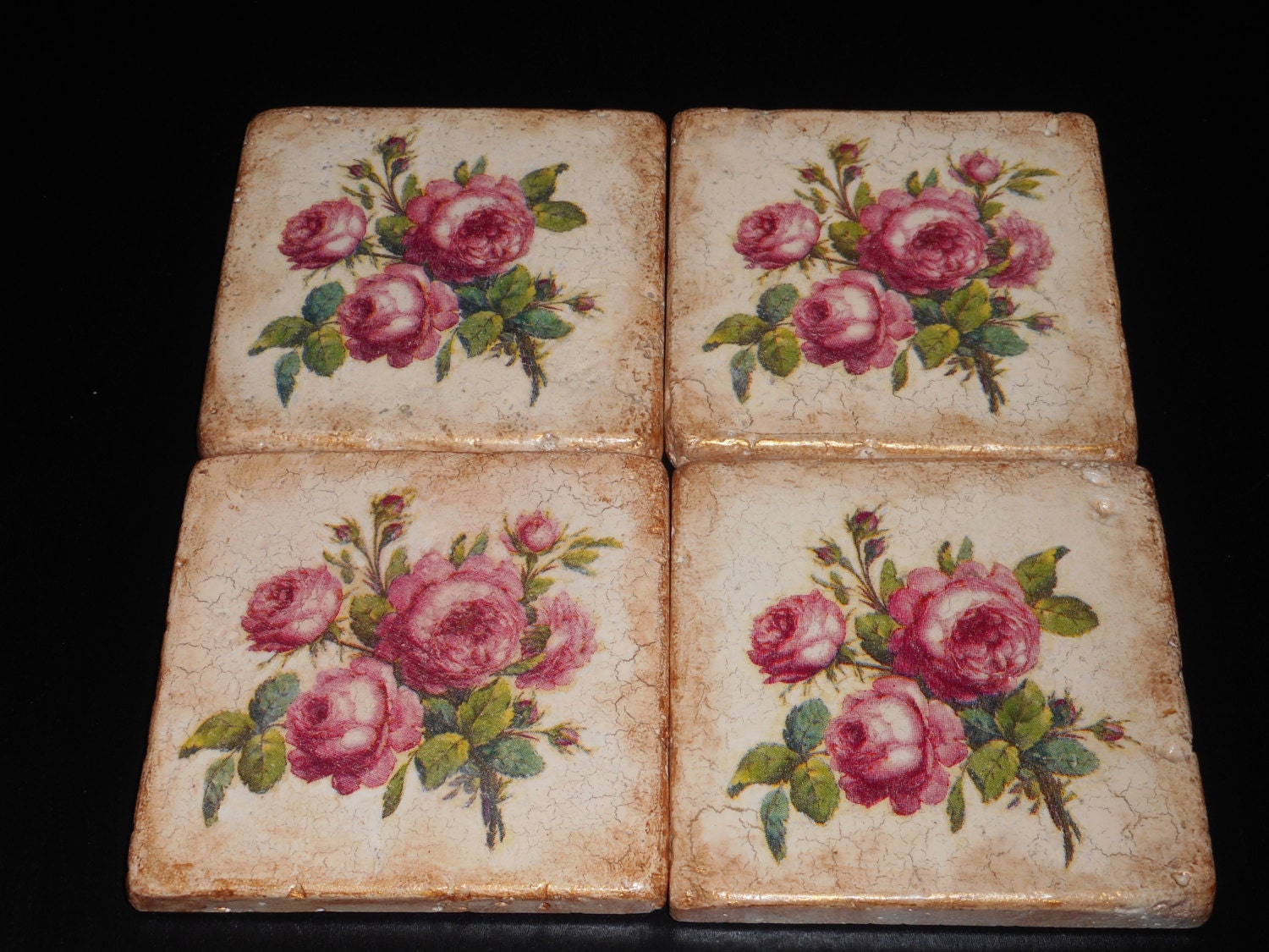 Stone Tile Coasters set of 4 Decoupage Stone Tiles