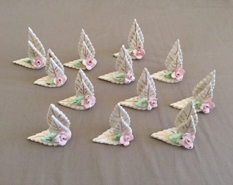 Vintage Set of Twelve Rose Leaf Placecard Holders