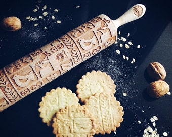 SCANDINAVIAN DESIGN rolling pin, embossing rolling pin, engraved rolling pin by laser