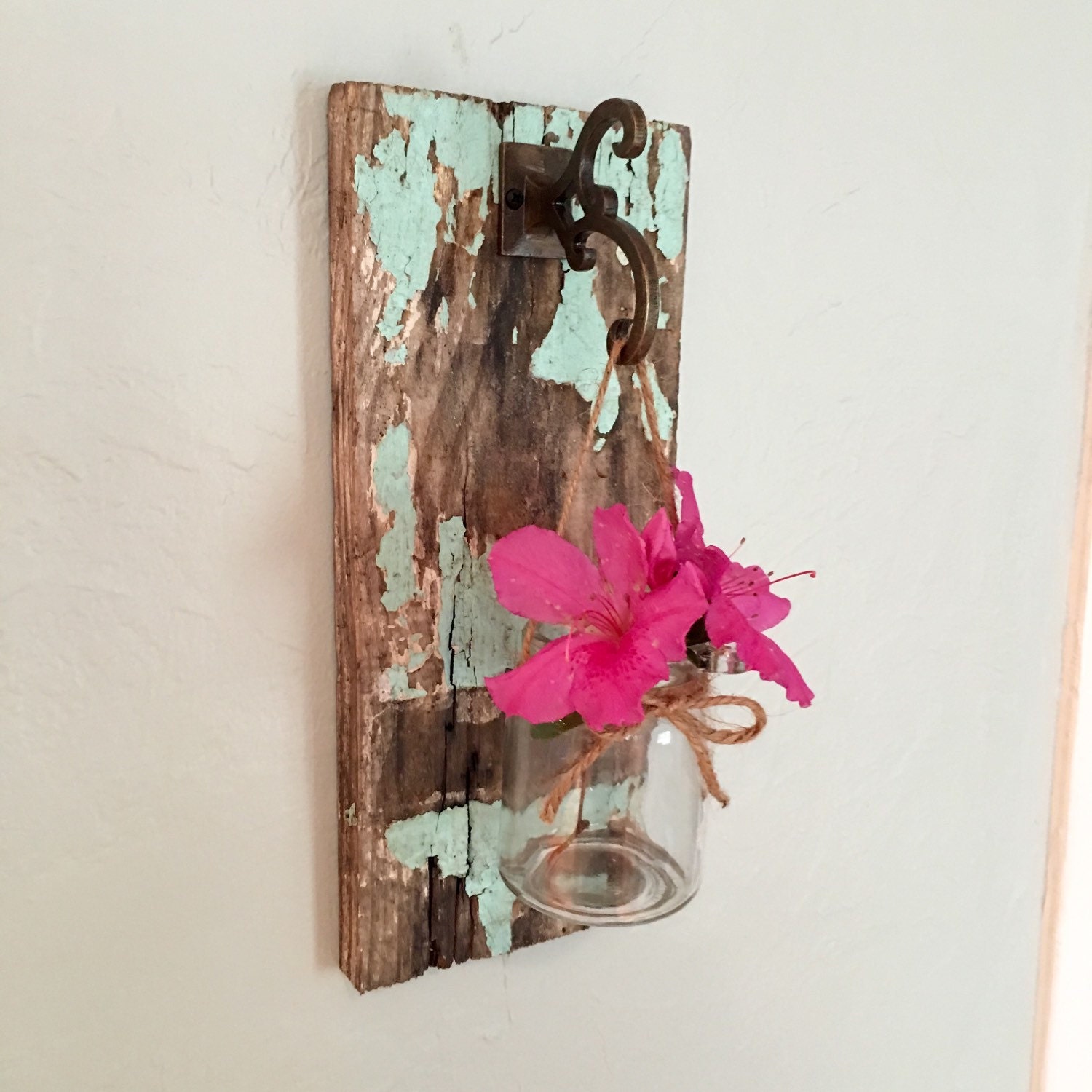 Jar sconce wall vase wall sconce chippy teal wood