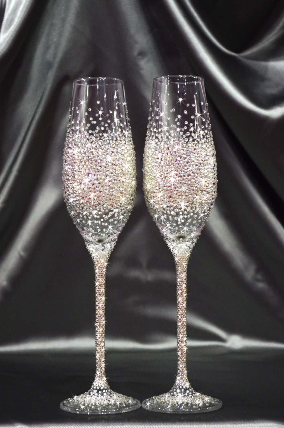 Bling champagne glasses. Rhinestone wedding glasses Set of2