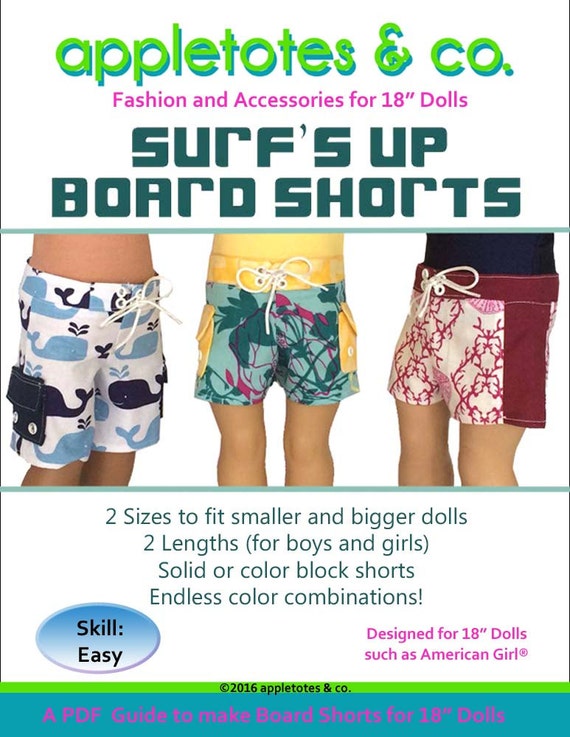 Board Shorts PDF Pattern for 18 American Girl Dolls doll