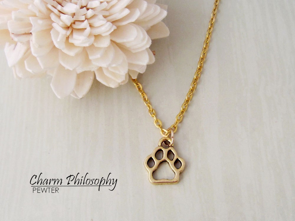 Gold Dog Paw Necklace Small Dog Paw Charm Antique Gold