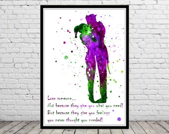 Harley Quinn and Joker inspired, Harley Quinn and Joker quote, Watercolor Print,Super Hero, Wall Art,Poster, kids Room decor(962b)