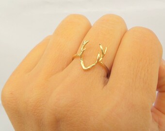 Deer Ring / Deer Jewerly / Simple Ring / Statement Ring / Gold, Sterling silver chain / Gift for her / Delicate Ring