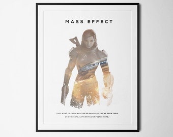Mass Effect Inspired Female Sheppard Double Exposure Poster Print - Video Game Art