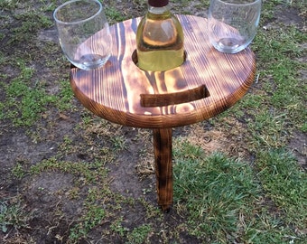 Outdoor wooden wine bottle/glass holder