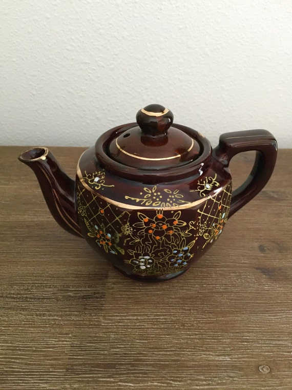 Brown Hand Painted Japanese Tea Pot Japanese Teapot Redware