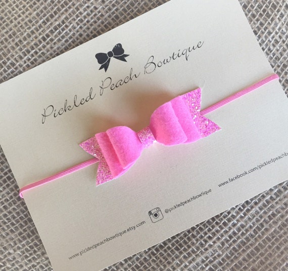 Items similar to Pink Glitter and Felt Bow Headband Pink Glitter Bow