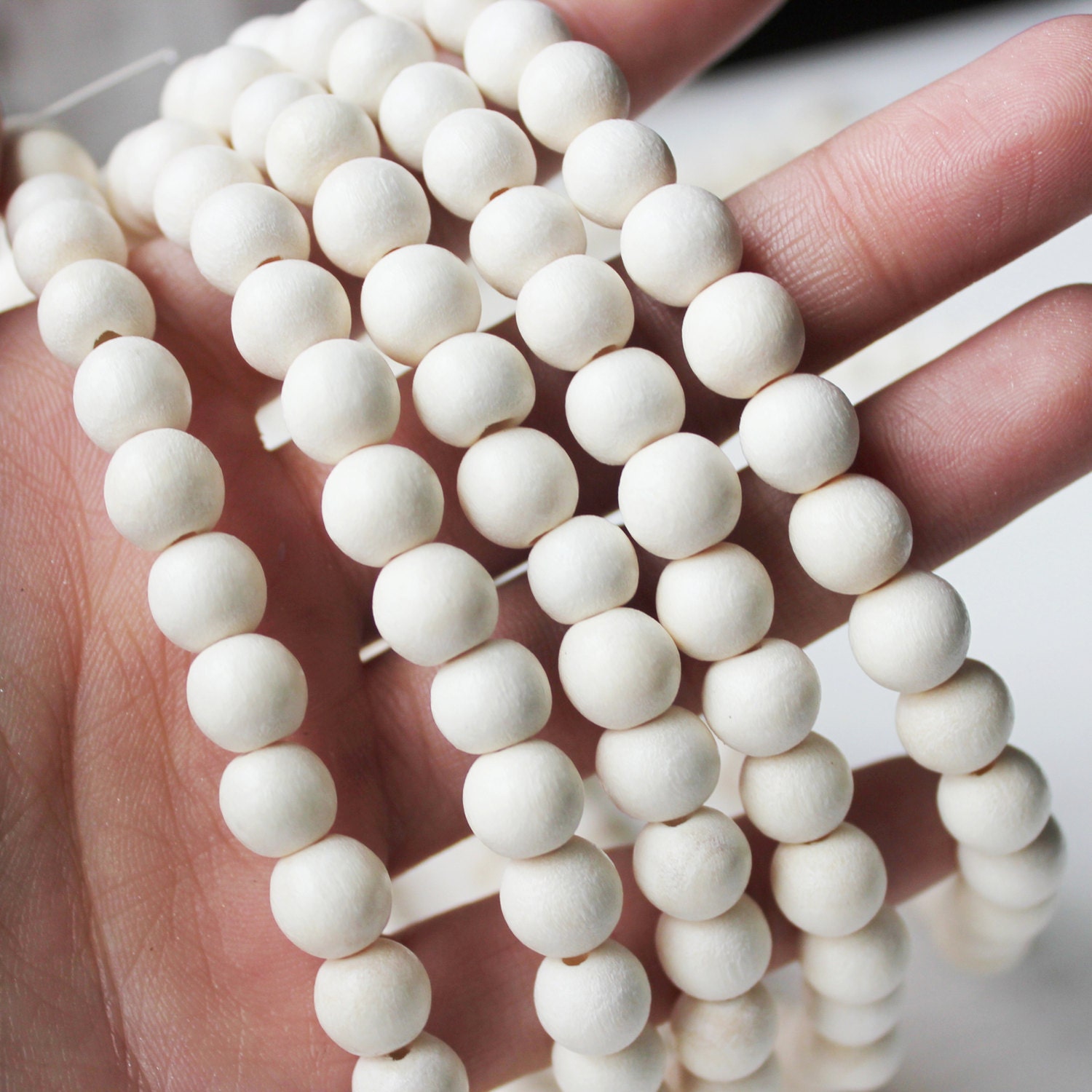 White Beads White Wood Beads White Color Beads Handmade