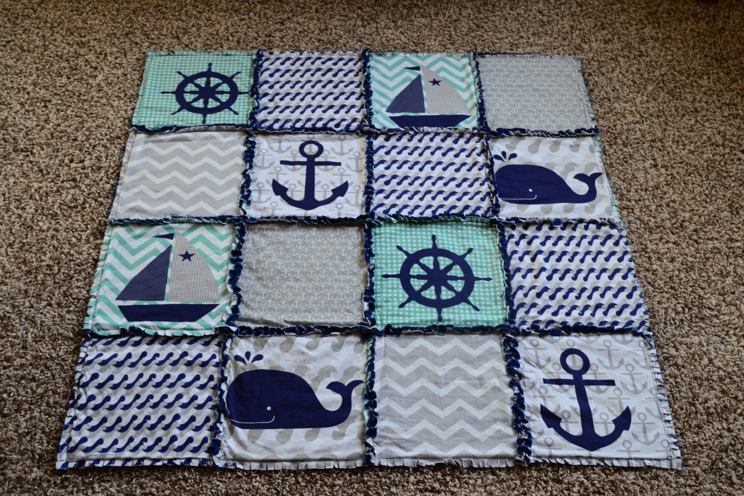 Baby Rag Quilt Nautical Baby Quilt Anchor Whale Nautical