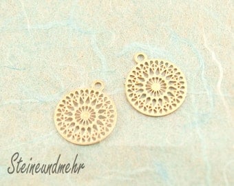 2 x BOHO filigree 12mm gold plated pendant #3129