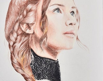 Jennifer Lawrence, Hunger Games , Mockingjay, Katniss Everdeen, Original Handmade Drawing, Katniss Painting