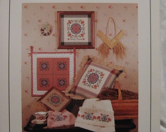 Vintage 1987 "WHIG ROSE" Designs from Quilt - Motif 4 Leaflet 6, Counted Cross Stitch Needlepoint Pattern Book Country Cachet, Folk Art 137