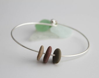 Pebble Bangle, Pebble Bracelet, Pebble Jewellery, Mermaid Jewellery, Mermaid Bracelet, Sea Glass Jewellery, Silver Plated Bangle, Surf