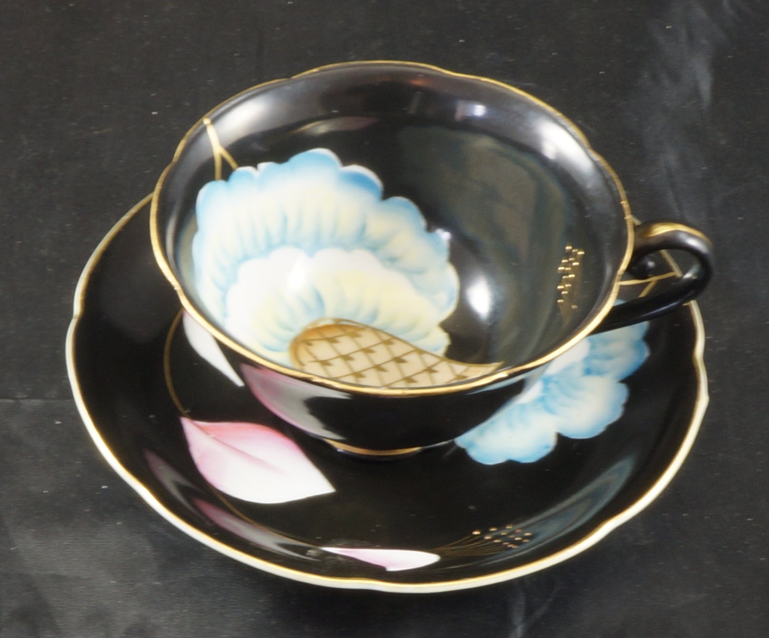 Made in Occupied Japan Cup and Saucer Hand Painted Flower on