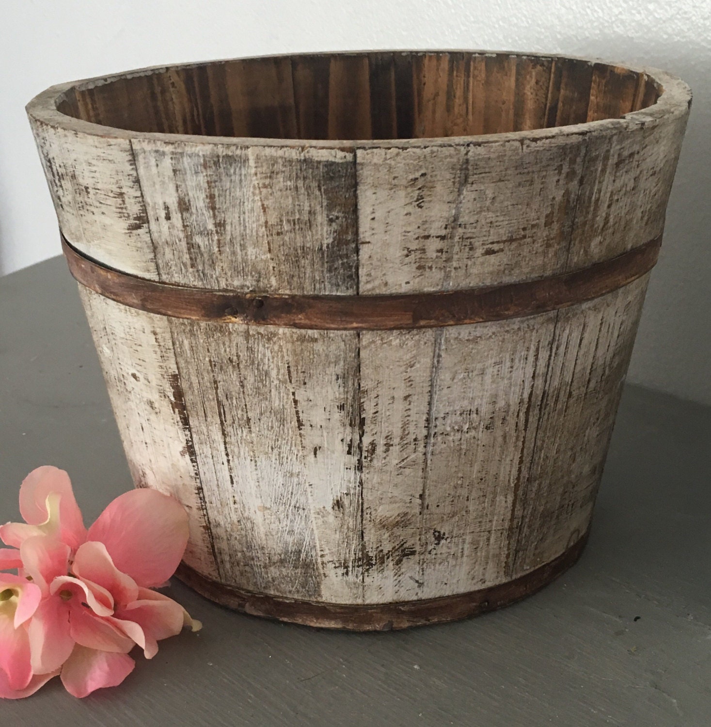 Shabby chic bucket wood bucket vintage wood by PrettyThingsLI