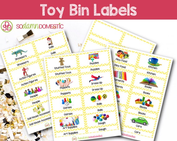 Toy Bin Labels Yellow Printable for Classroom or Playroom