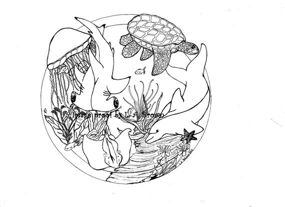 Printable Coloring page Dolphins and Turtles and