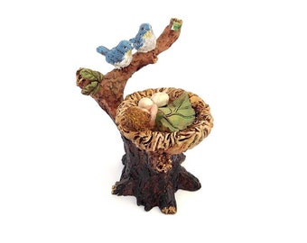Fairy garden accessories, baby fairy, nest, branch, bluebirds, miniature accessory, miniature garden, fairy miniature, pixie decor, fantasy