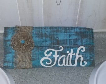 Handpainted Faith with burlap flower pallet sign. Faith reclaimed pallet wood sign, rusric wooden faith sign