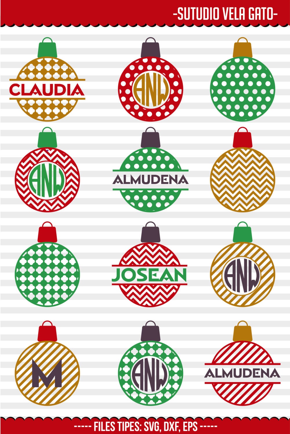Download Christmas ball SVG Cut Files chevron dots by studiovelasantos
