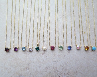 Dainty gold birthstone necklace / Gold single birthstone necklace / Tiny diamond necklace / Swarovski stone necklace/Delicate stone necklace