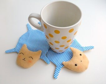 Cute Cat Fabric Coasters for cups, set of 2