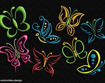 Outline Butterflies embroidery designs pack (collection of 8)