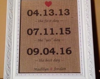 The First Day, The Yes Day, The Best Day, Burlap Print, Wedding Gift, Anniversary Gift, Newlywed Print, Bridal Gift, Shower Gift
