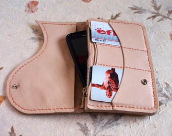 Iphone 7 Leather Case, Iphone Wallet Case, Large Zipper Wallet, Women's Gift, Women's Leather Wallet, Pink Womens Wallet