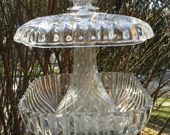 Bird Feeder of Vintage Crystal Glass