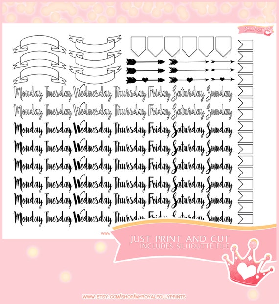 bullet journal simple weekdays printable planner stickers