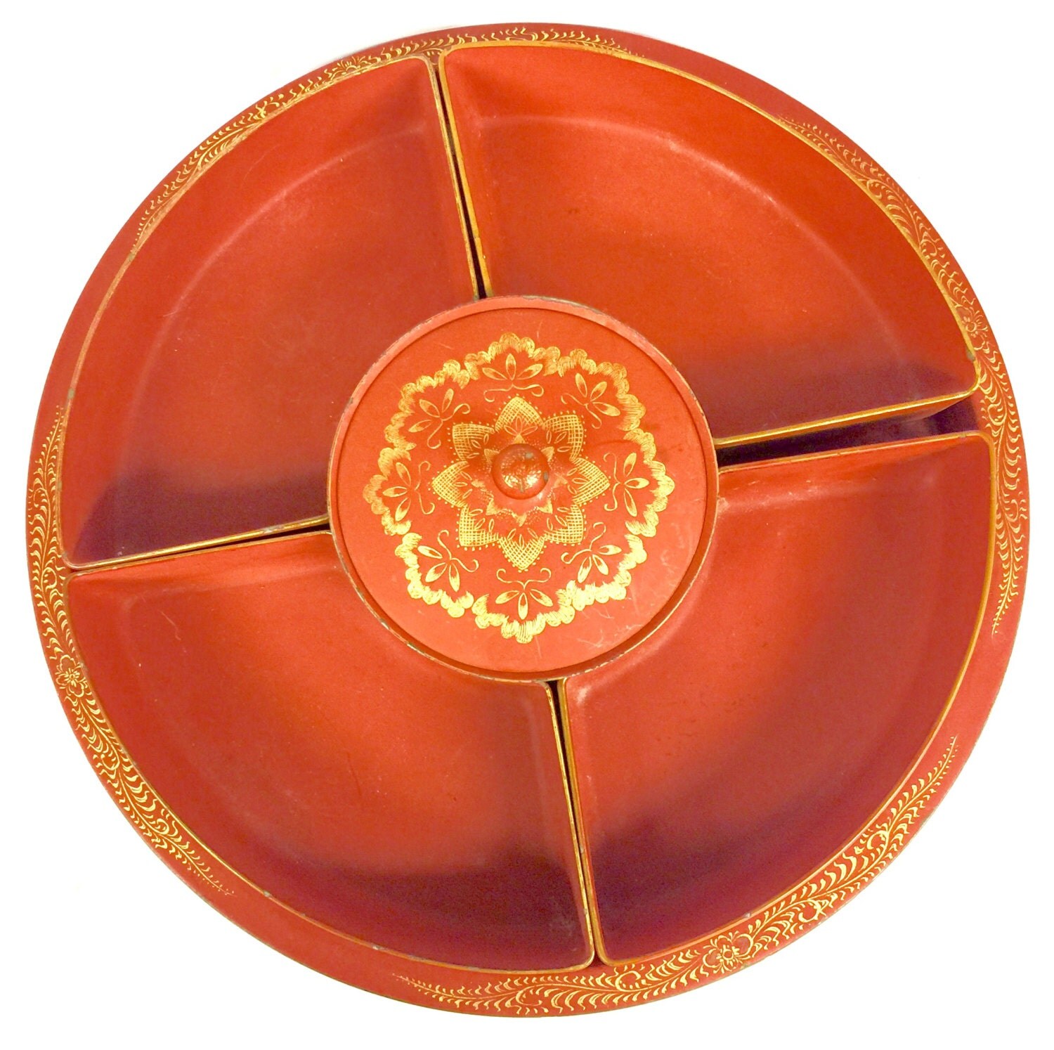 Antique Metal Serving Tray with Removable Trays / Rustic