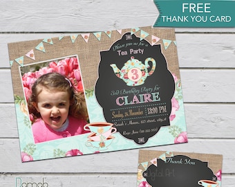 Tea for two birthday, Tea party invitation, Tea party birthday invitation, photo invitation, 2nd birthday invitation, tea for 2 invitation