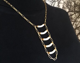 Vintage Natural Bone Ladder Gold Necklace