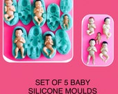 Silicone Baby doll mold baby doll mould set of 5 baby molds   free shipping fondant sugarpaste  frosting icing fimo  sculpey food safe