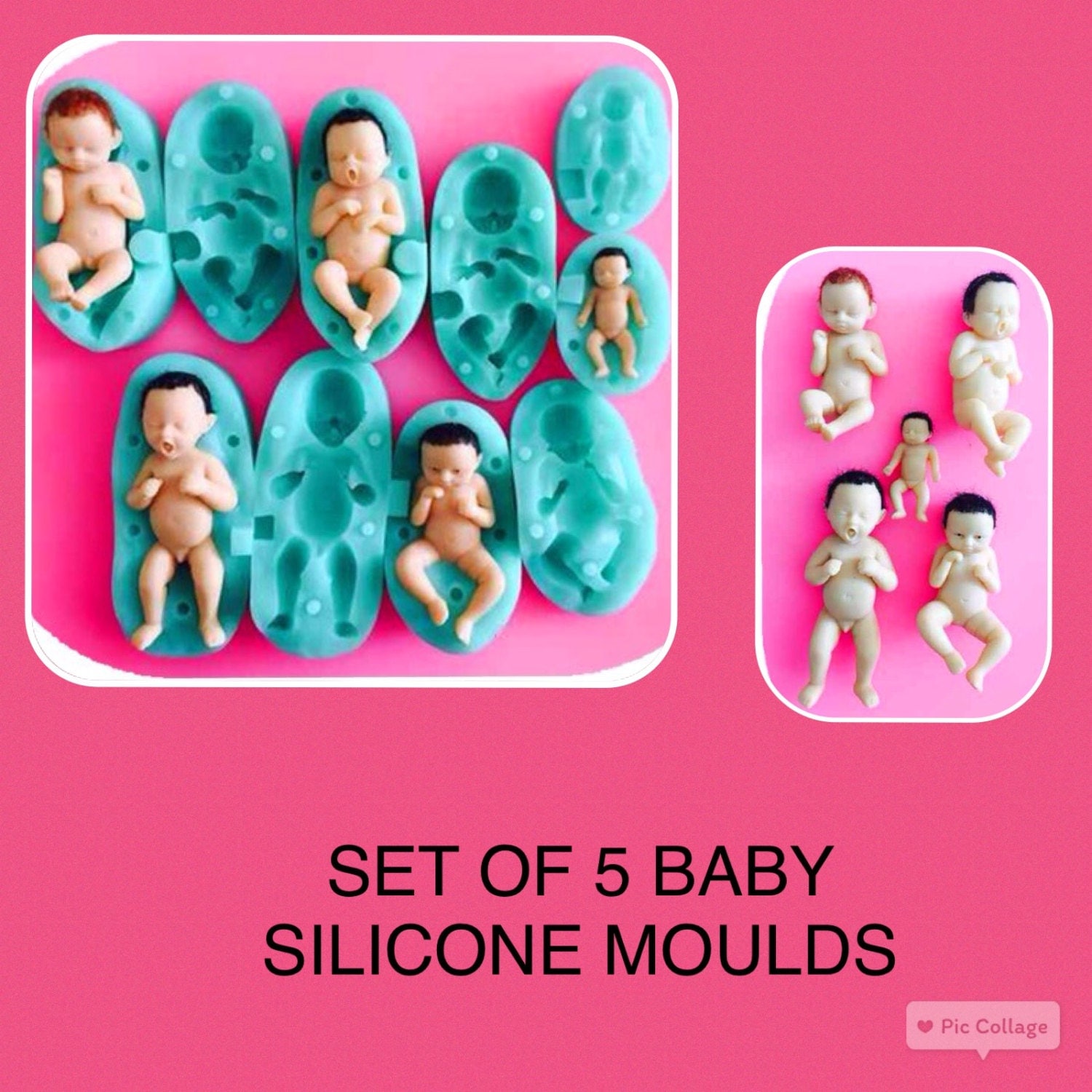 5 Silicone Baby doll 3D mold baby doll molds by Lovetobakeandcraft