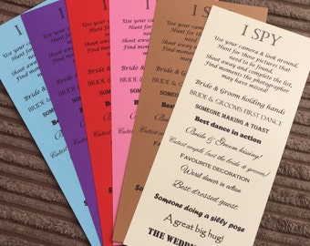 12 Wedding I SPY Game Cards - Camera Fun - Wedding Favours