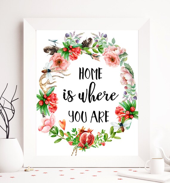 Items similar to Home is where you are, home quote, home printable, home quote, polka dots print