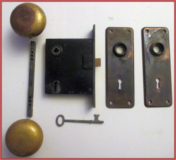 Antique Corbin Mortise Lock Set W/ Skeleton Key