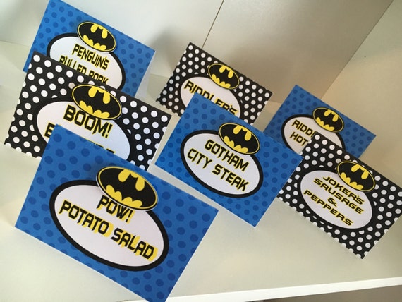 Batman Food Tent/Placecards Batman Party Food Labels Batamn