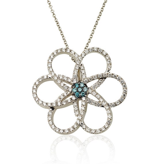 Flower Pendant , 18k Gold and Diamonds Pendant, Diamonds Flower Pendant