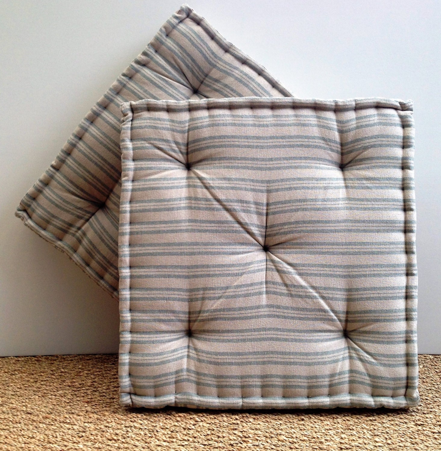 Handmade Box Cushion Susie Watson Ticking Stripe Sail