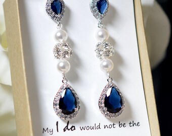 navy blue sapphire blue Wedding Jewelry Bridesmaid Gift Bridesmaid Jewelry Bridal Jewelry Drop Earrings Cubic dangle Earring,bridesmaid gift