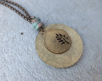 Long Geometric Necklace Extra Long Necklace Boho Necklace Bronze Metal Pendant Bohemian Long Statement Necklace