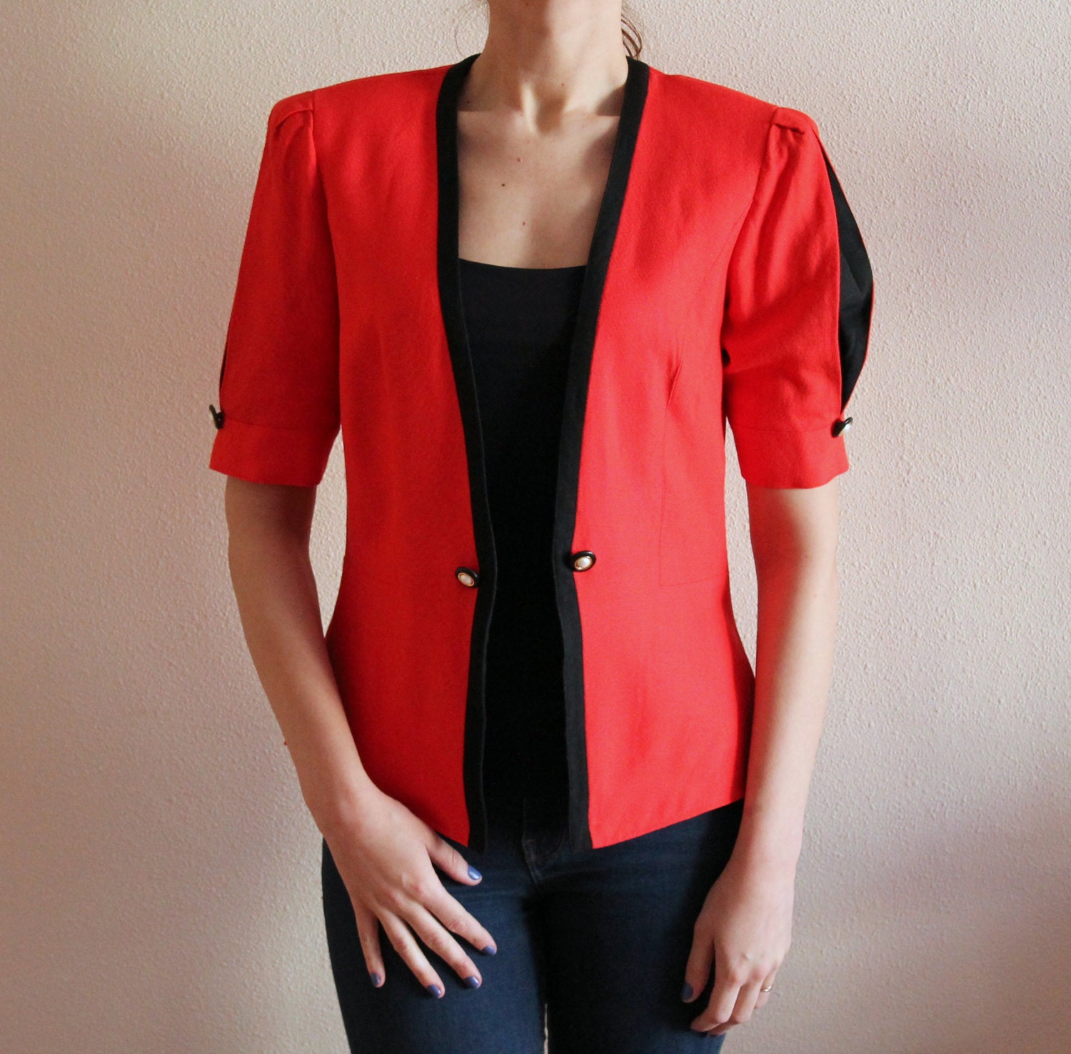 Red Blazer Vintage 80s Blazer Short by VintageforAllSeasons