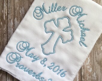 Baptism Christening Dedication Burp Cloth - Keepsake - Personalized - Custom - Cross - Baby - Child