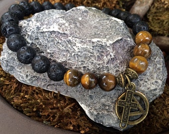 Tiger's Eye and Lava Stone Sobriety Recovery Bracelet, Men's Sobriety Bracelet, AA Bracelet, NA Bracelet, Mens Recovery / Sobriety Gift