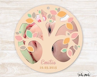 Birth/baptism round cut tree - customize